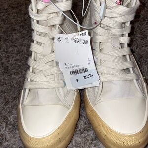 Zara Cream and Tan High-Top CareBear Sneakers